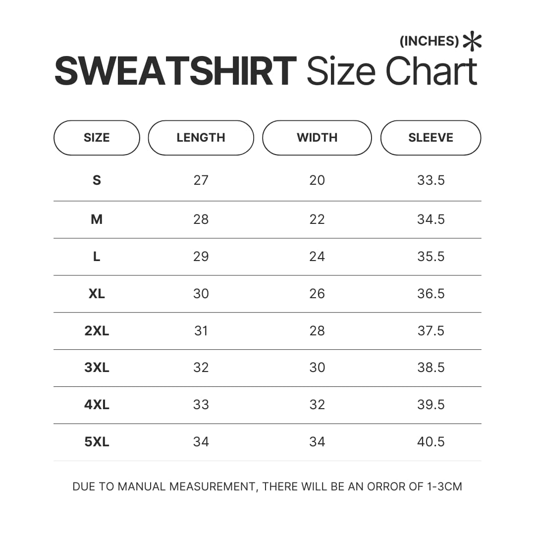 Sweatshirt Size Chart - Dog Man Merch