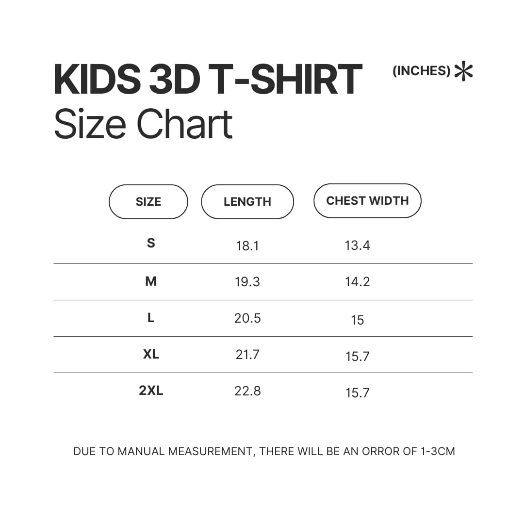 Kids 3D T shirt Size Chart - Dog Man Merch