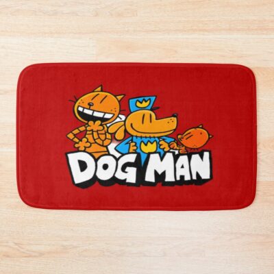 Dog Man Red Background Bath Mat