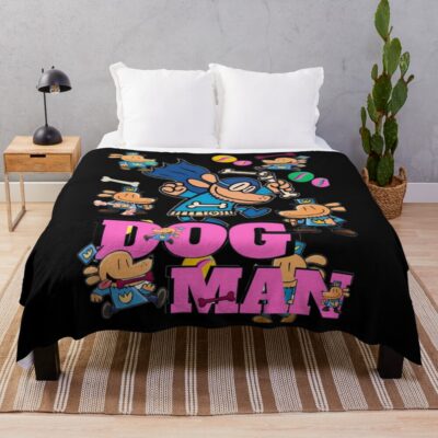 Dogman Cartoon Kids Black Background Throw Blanket