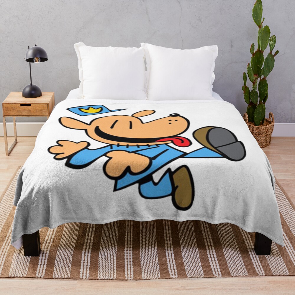 Cartoon Kids Dog Man Jumping Throw Blanket