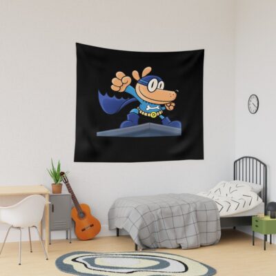Cartoon Dog Man Blue Hero Tapestry