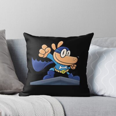 Cartoon Dog Man Blue Hero Throw Pillow