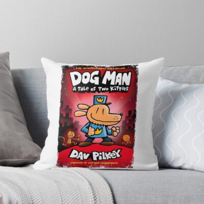Dogman Dav Pilkey Red Background Throw Pillow