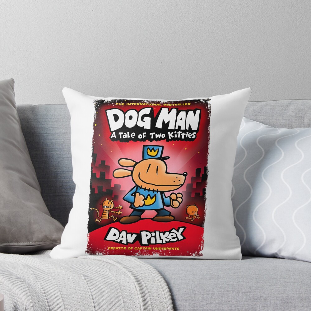 Dogman Dav Pilkey Red Background Throw Pillow
